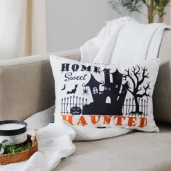 13"x18" Sweet Haunted Home LED Halloween Lumbar Throw Pillow White - Lush Décor -Home Decoration Promotion GUEST 18927bd9 038a 4340 a0e9 e008040d8556