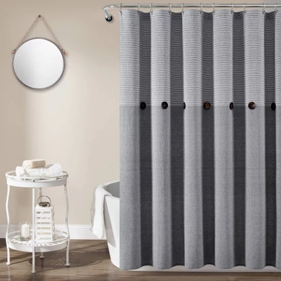 Farmhouse Button Striped Yarn Dyed Woven Cotton Single Shower Curtain - Lush Décor 5 Farmhouse Button Striped Yarn Dyed Woven Cotton Single Shower Curtain - Lush Décor - Image 5