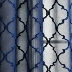 2pk 38"x95" Sheer Avon Trellis Curtain Panels Navy - Lush Décor