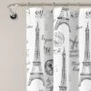 72"x72" Single Kids' Paris Bonjour Shower Curtain Black/White - Lush Décor
