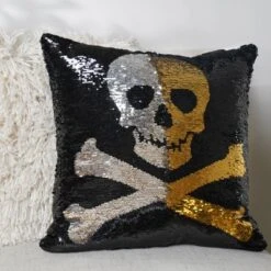 18"x18" Skull And Crossbones Halloween Square Throw Pillow Gold/Silver/Black - Lush Décor -Home Decoration Promotion GUEST 36d8385b 721f 4249 a7dd 0f4094092b27