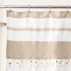 72"x72" Malaika Striped Shower Curtain Tan - Lush Décor
