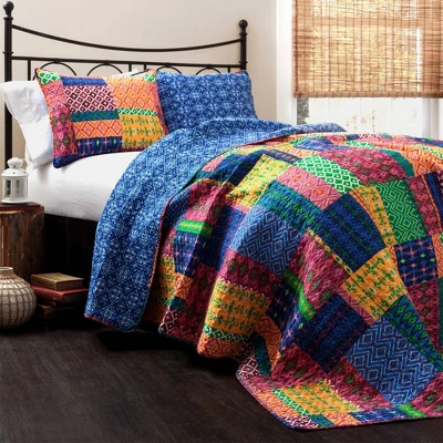 Misha 3 Piece Fuchsia/Navy Quilt Set - Lush Décor 4 Misha 3 Piece Fuchsia/Navy Quilt Set - Lush Décor - Image 4