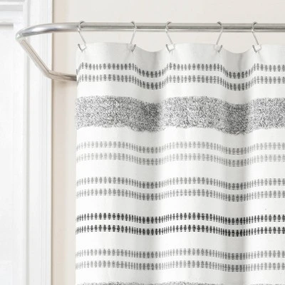 72"x72" Modern Tufted Striped Woven Yarn Dyed Eco Friendly Recycled Cotton Shower Curtain Gray - Lush Décor 1 72"x72" Modern Tufted Striped Woven Yarn Dyed Eco Friendly Recycled Cotton Shower Curtain Gray - Lush Décor