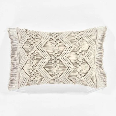 13"x20" Oversize Studio Chevron Macrame Lumbar Throw Pillow Cover With Fringes - Lush Décor 9 13"x20" Oversize Studio Chevron Macrame Lumbar Throw Pillow Cover With Fringes - Lush Décor - Image 9