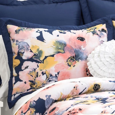 Full/Queen 7pc Floral Watercolor Comforter Set Blue - Lush Décor 1 Full/Queen 7pc Floral Watercolor Comforter Set Blue - Lush Décor