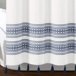 72"x72" Breezy Chic Tassel Jacquard Eco-Friendly Recycled Cotton Shower Curtain Navy - Lush Décor -Home Decoration Promotion GUEST 6b01fb80 24e2 4553 9cf4 cc16f2a510ca