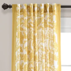 1pc 52"x84" Light Filtering Emma Textured Jacobean Curtain Panel Yellow - Lush Décor