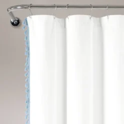 72"x72" Boho Melora Tassel Yarn Dyed Eco-Friendly Recycled Cotton Shower Curtain Blue - Lush Décor