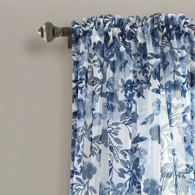 2pk 38"x84" Sheer Tanisha Curtain Panels Navy/White - Lush Décor 1 2pk 38"x84" Sheer Tanisha Curtain Panels Navy/White - Lush Décor