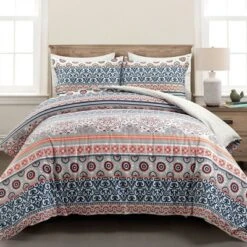 3pc Nesco Stripe Cotton Duvet Cover Set Navy/Coral/Gray - Lush Décor -Home Decoration Promotion GUEST 6ff12739 18d5 4ed2 a084 369f8724ab68