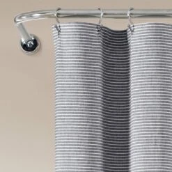 Farmhouse Button Striped Yarn Dyed Woven Cotton Single Shower Curtain - Lush Décor
