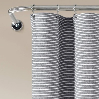 Farmhouse Button Striped Yarn Dyed Woven Cotton Single Shower Curtain - Lush Décor 1 Farmhouse Button Striped Yarn Dyed Woven Cotton Single Shower Curtain - Lush Décor