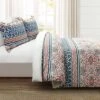 3pc Nesco Stripe Cotton Duvet Cover Set Navy/Coral/Gray - Lush Décor