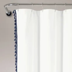 72"x72" Boho Melora Tassel Yarn Dyed Eco-Friendly Recycled Cotton Shower Curtain Navy - Lush Décor
