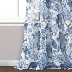 2pk 52"x84" Sheer Cynthia Jacobean Curtain Panels Blue - Lush Décor -Home Decoration Promotion GUEST 9ca9d327 db9e 4d66 87de ac0ca309ab86