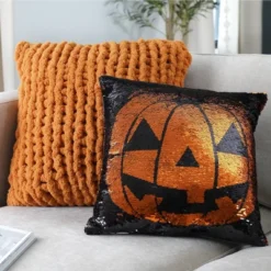 18"x18" Sparkle Pumpkin Halloween Square Throw Pillow Black/Orange - Lush Décor -Home Decoration Promotion GUEST 9ebe8488 f545 4778 8b0a 46565f59d4c9