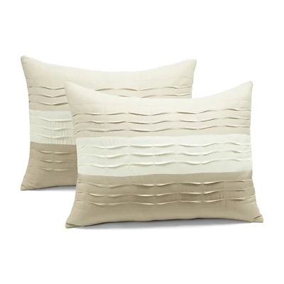Lush Décor 5pc Mia Pleated Color Block Comforter Bedding Set Light Beige 6 Lush Décor 5pc Mia Pleated Color Block Comforter Bedding Set Light Beige - Image 6