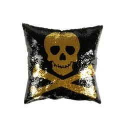 18"x18" Skull And Crossbones Halloween Square Throw Pillow Gold/Silver/Black - Lush Décor