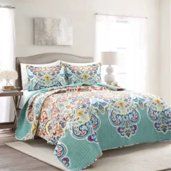 Lush Décor 3pc Boho Chic Reversible Oversized Cotton Quilt Set Seafoam/Red -Home Decoration Promotion GUEST acc3c24d 41a7 4285 89f2 64623649ef56