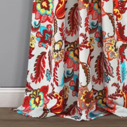 Set Of 2 (95"x38") Zara Jacobean Back Tab Rod Pocket Light Filtering Window Curtain Panels White/Red - Lush Décor -Home Decoration Promotion GUEST b353a76c f835 4c20 9ee2 3540cc8e6a5e