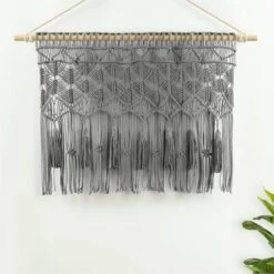 40"x30" Boho Macrame Tassel Cotton Window Valance Gray - Lush Décor