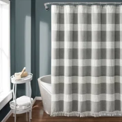 Tucker Stripe Yarn Dyed Cotton Knotted Tassel Shower Curtain - Lush Décor -Home Decoration Promotion GUEST d303a973 a71a 418d 98c8 48af6e1bbf34