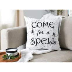 18"x18" 'Come For A Spell' Halloween Square Throw Pillow White/Black - Lush Décor -Home Decoration Promotion GUEST e37e983d c34e 4666 b9bc 2e3f54d45920