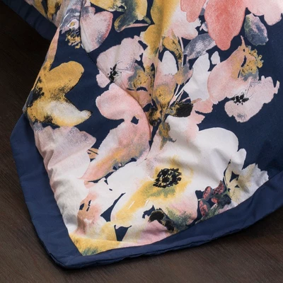 Full/Queen 7pc Floral Watercolor Comforter Set Blue - Lush Décor 3 Full/Queen 7pc Floral Watercolor Comforter Set Blue - Lush Décor - Image 3